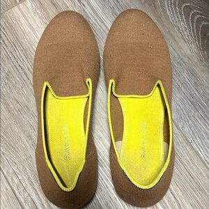 Rothy's Tan Slip-Ons with Yellow Interior